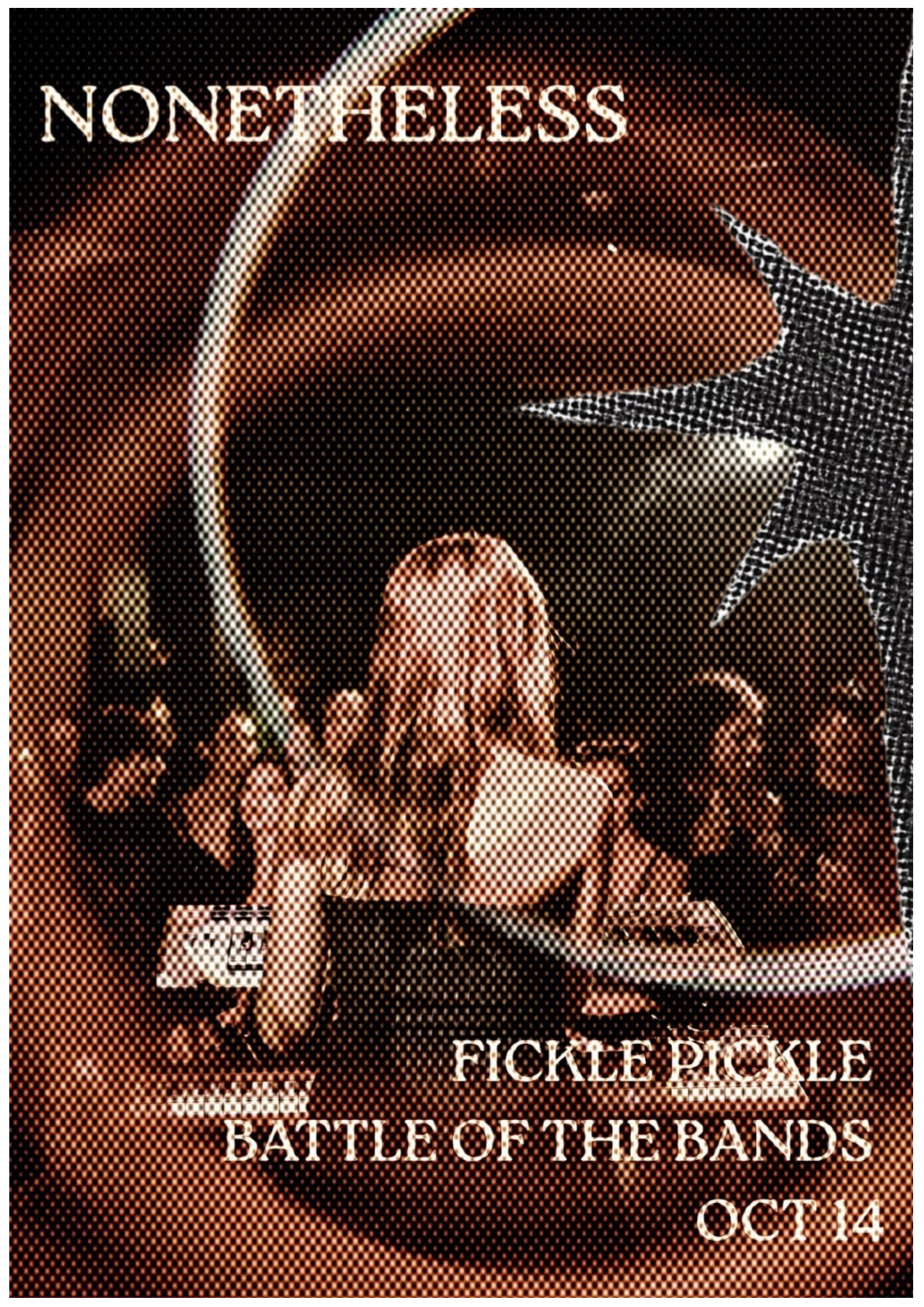 Poster showing a crowd at a live music event with a large guitar star; reads 'Battle of the Bands' and 'Oct 14'.